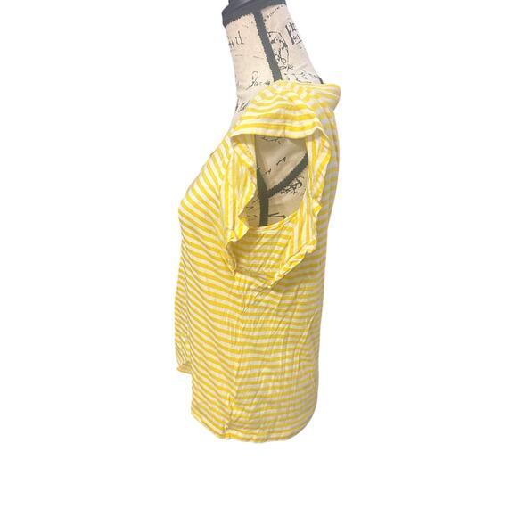 Cabi Yellow & White Striped Flutter Sleeve Cotton Tee – Size S - Picture 2 of 9
